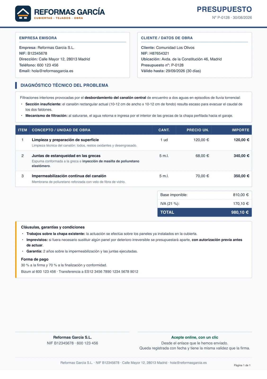 Presupuesto en PDF